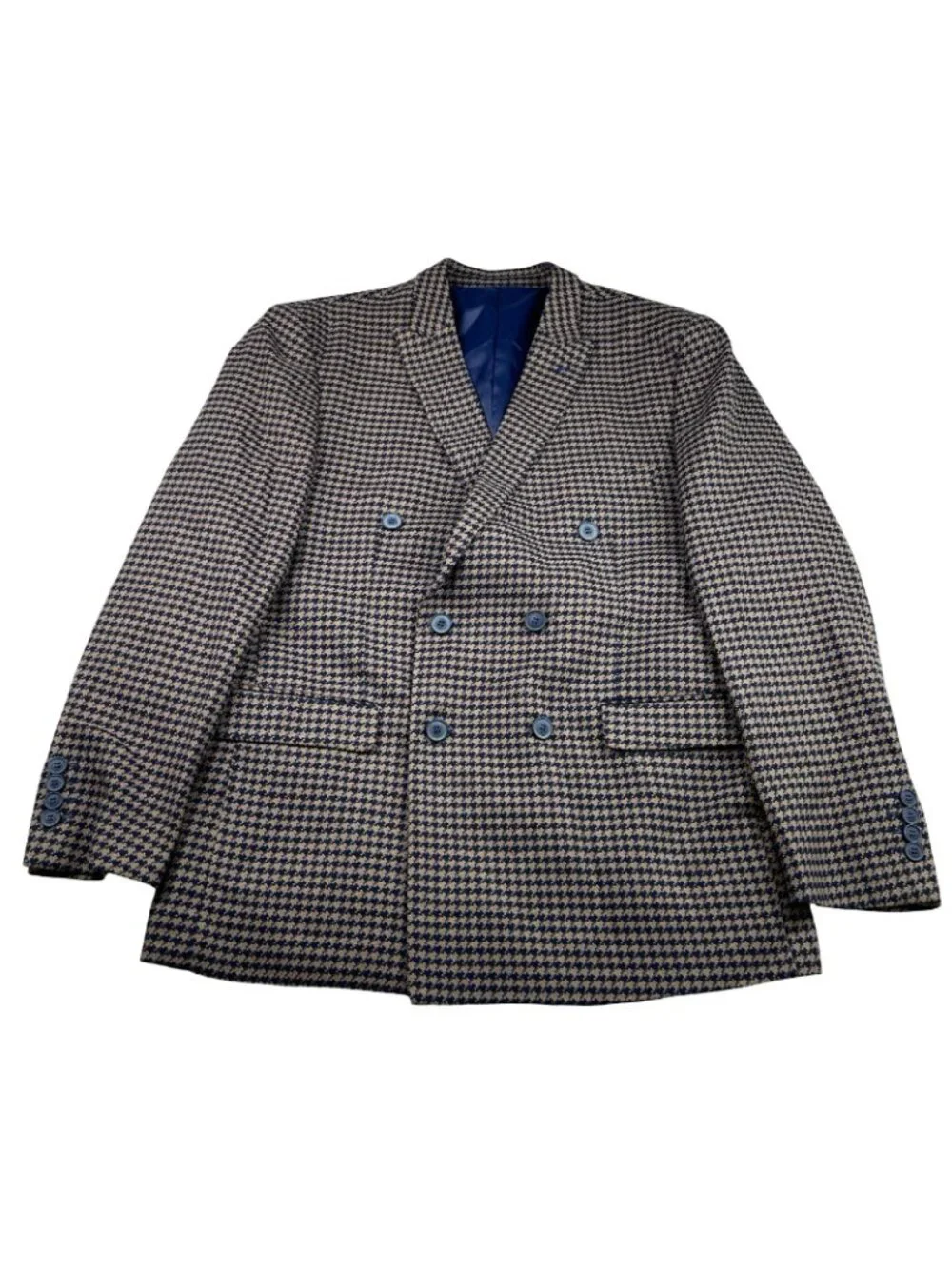 Alain Dupetit Men's Double Breasted Suit Navy/Beige Houndstooth • 44R US | 38x26